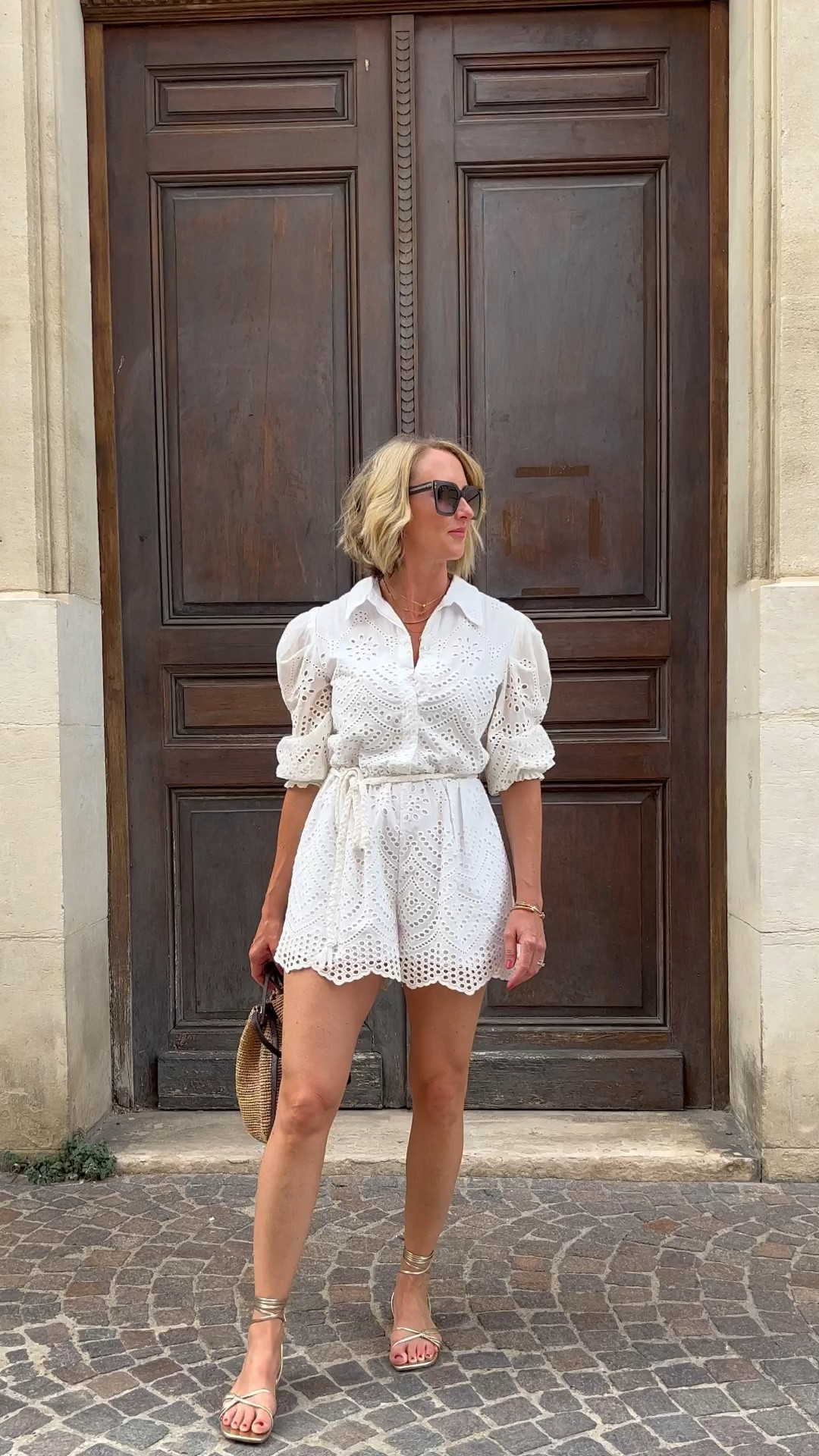 White romper 
Monochrome outfit
Eyelet top
Eyelet shorts
Gold sandals


#LTKstyletip #LTKFind #LTKsalealert