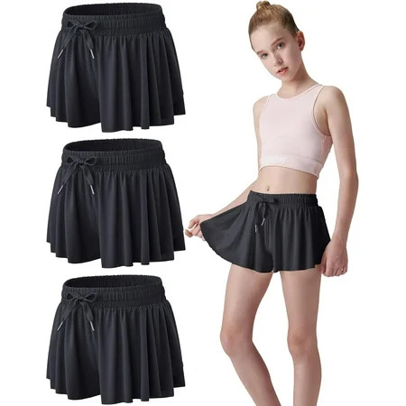 3 Pack Girls Flowy Shorts with Spandex Liner 2-in-1 Youth Butterfly Skirts for Fitness Running Sports | Walmart (US)