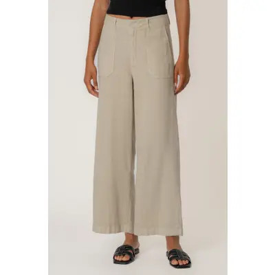 KUT from the Kloth Topaz High Waist Crop Wide Leg Linen Blend Pants in Khaki at Nordstrom, Size 10 | Nordstrom