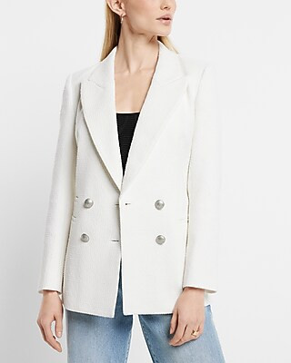 Boucle Peak Lapel Double Breasted Novelty Button Blazer | Express