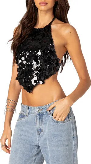 EDIKTED Caelia Sequin Halter Crop Top | Nordstrom | Nordstrom