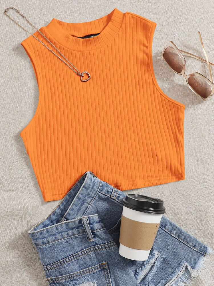 SHEIN EZwear Top tank unicolor tejido de canalé | SHEIN