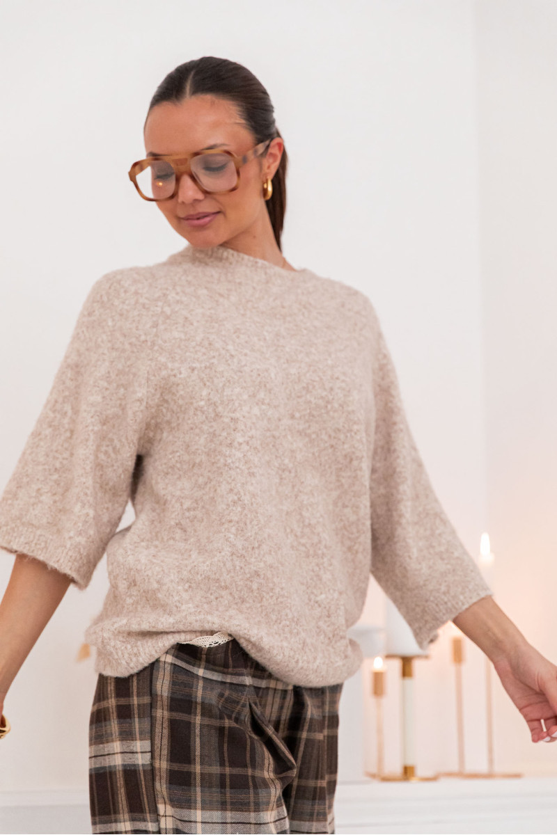 Pull beige chiné manches 3/4 - Pretty Wire | Pretty Wire