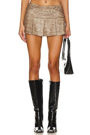 Ariella Mini Skirt in Khaki Brown | Revolve Clothing (Global)