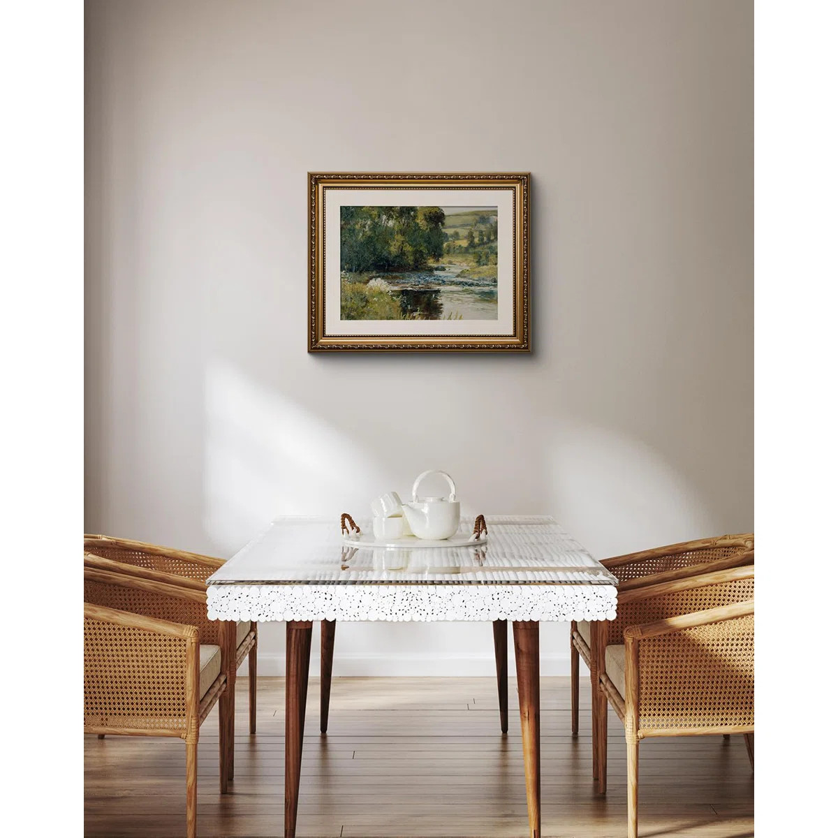 Vintage Gold Framed Wall Art, Nature Streamside Retro Paintings, Canvas Prints Artwork with Antiq... | Wayfair North America