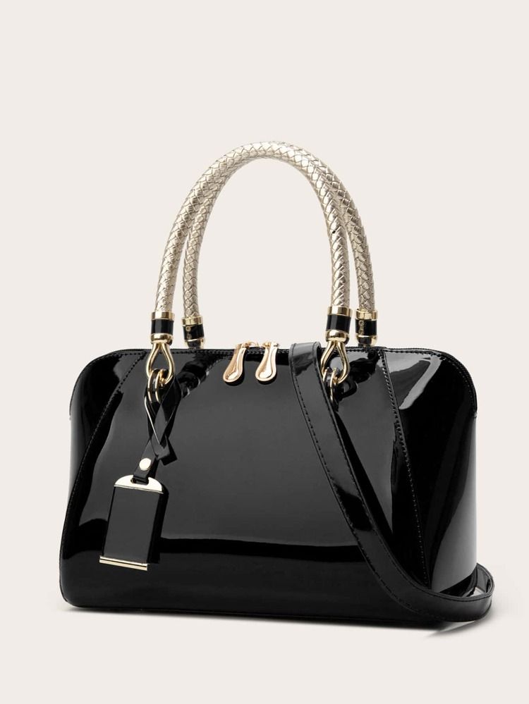 Artificial Patent Leather Top Handle Bag | SHEIN