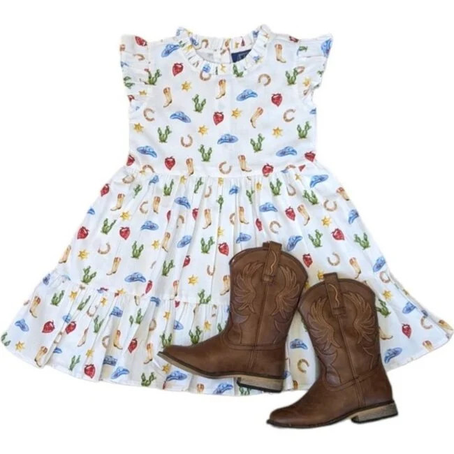 TukTuk Designs | Wild West Ruffle Neck Sleeveless Back Button Side Pocket Dress, (Multicolors, Size 5-6Y) | Maisonette | Maisonette