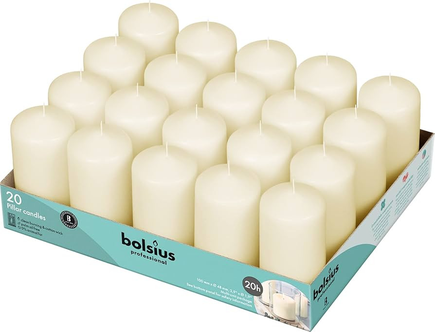 BOLSIUS Ivory Pillar Candles - 20 Pack 2x4 inch Pillar Candle Set - 20 Hours Dripless & Smokeless... | Amazon (US)