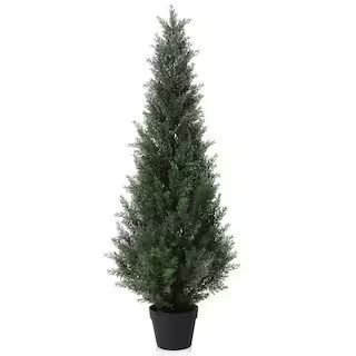 4 ft. Artificial Indoor/Outdoor Topiary Cedar Tree, Fake Cypress Trees, Fake UV Resistant Potted ... | The Home Depot