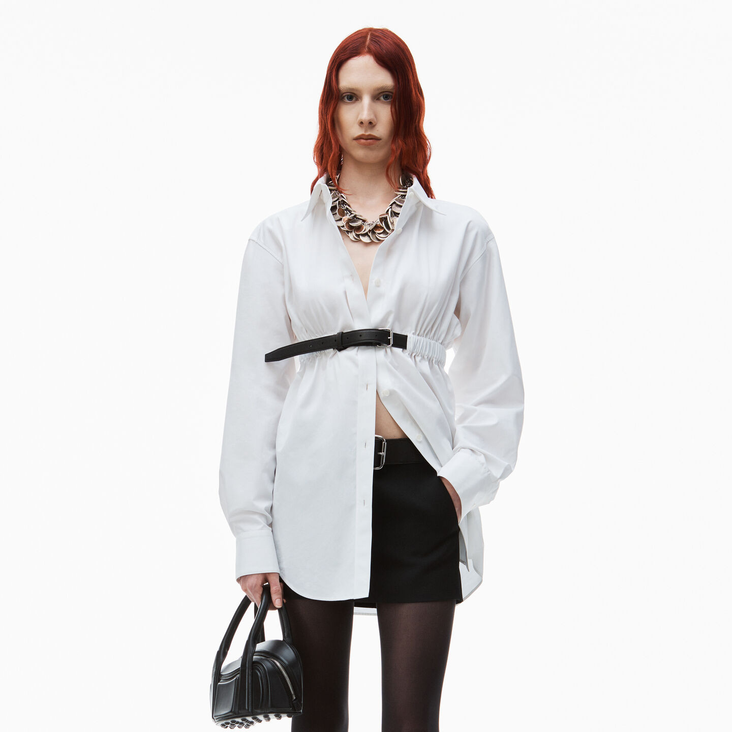 Alexander Wang Women's Button Down Belted Tunic In Cotton White - L | Alexander Wang