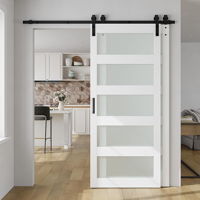 SmartStandard 42in x 84in Double Glass Sliding Barn Door with 7FT Bypass Sliding Barn Door Hardwa... | Amazon (US)