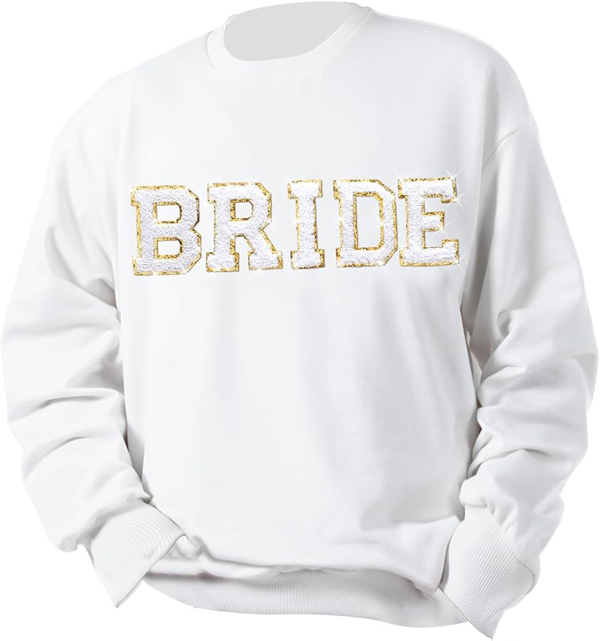 Cuffbow Bride Sweatshirt Bride to be Gift for Women Glitter Patch Bride Letter Shirts Chenille Pa... | Amazon (US)