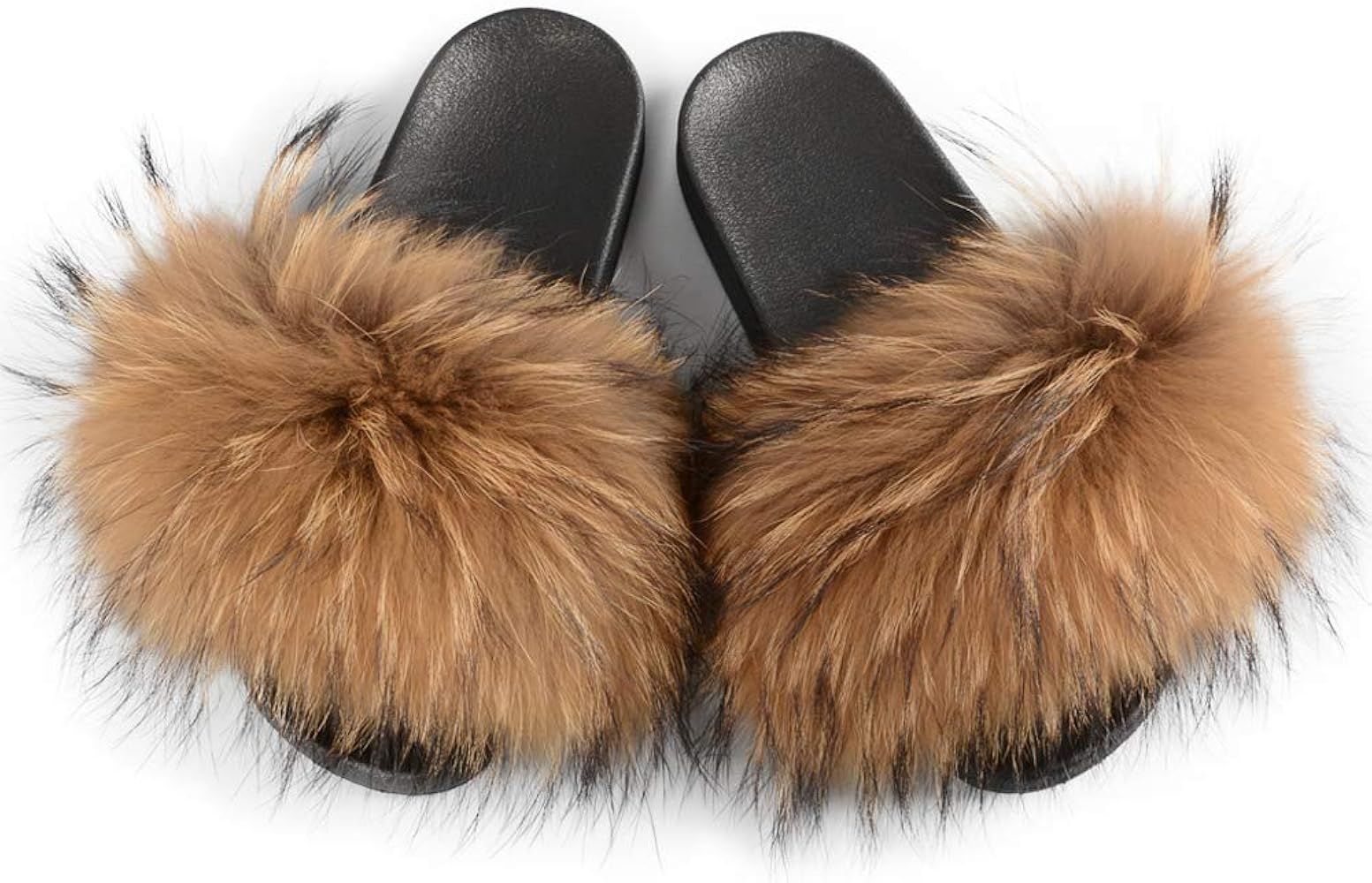 Jancoco Max Womens Luxury Real Raccoon Fur Slides Slippers Furry Sliders Fashion Flat Soles Soft ... | Amazon (US)