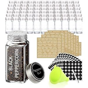SWOMMOLY 42 Glass Spice Jars with 703 Spice Labels, Chalk Marker and Funnel Complete Set. 42 Square  | Amazon (US)