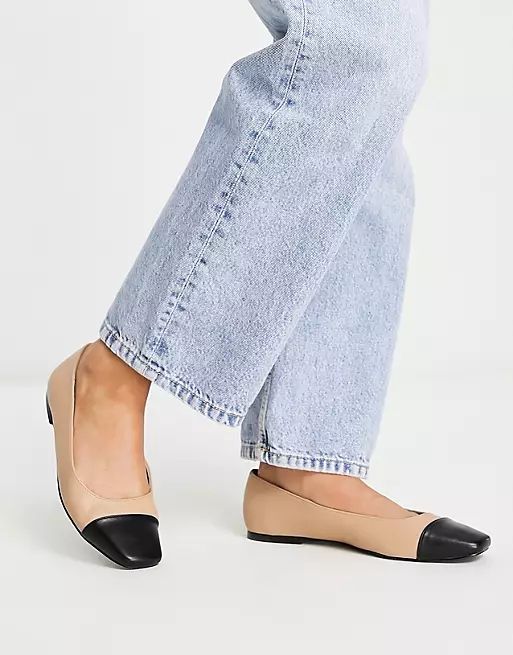 ASOS DESIGN Locket square toe ballet flats in black and beige | ASOS (Global)