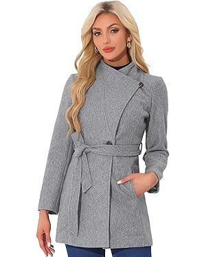 Allegra K Women's Classic Stand Collar Long Sleeve Winter Belted Long Coat | Amazon (US)