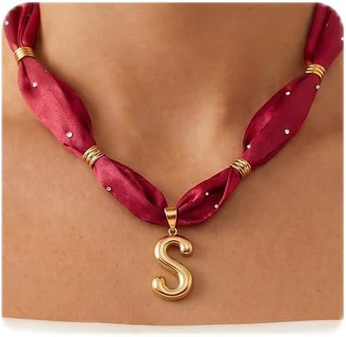 DoDoBeads Red Scarf Initial Necklace for Women, Scarf Necklace with Gold Stainless Steel Letter Charm, No-Fading Gold Monogram Collar, Personalized Jewelry Gifts for Mom Wife Sister Friends | Amazon (US)