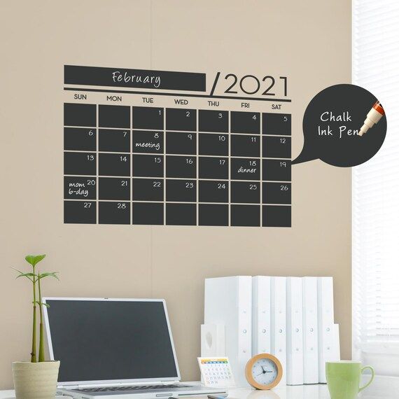 2021 Chalkboard Wall Calendar - Small Vinyl Wall Decals - 2021 Wall Calendar by Simple Shapes | Etsy (US)