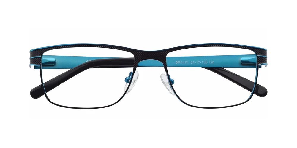 Lase Black-Blue Medium Metal Rectangle Full-Rim Anti-Blue Light Glasses | Yesglasses