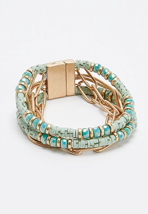 Green Beaded and Chain Magnetic Bracelet | Maurices