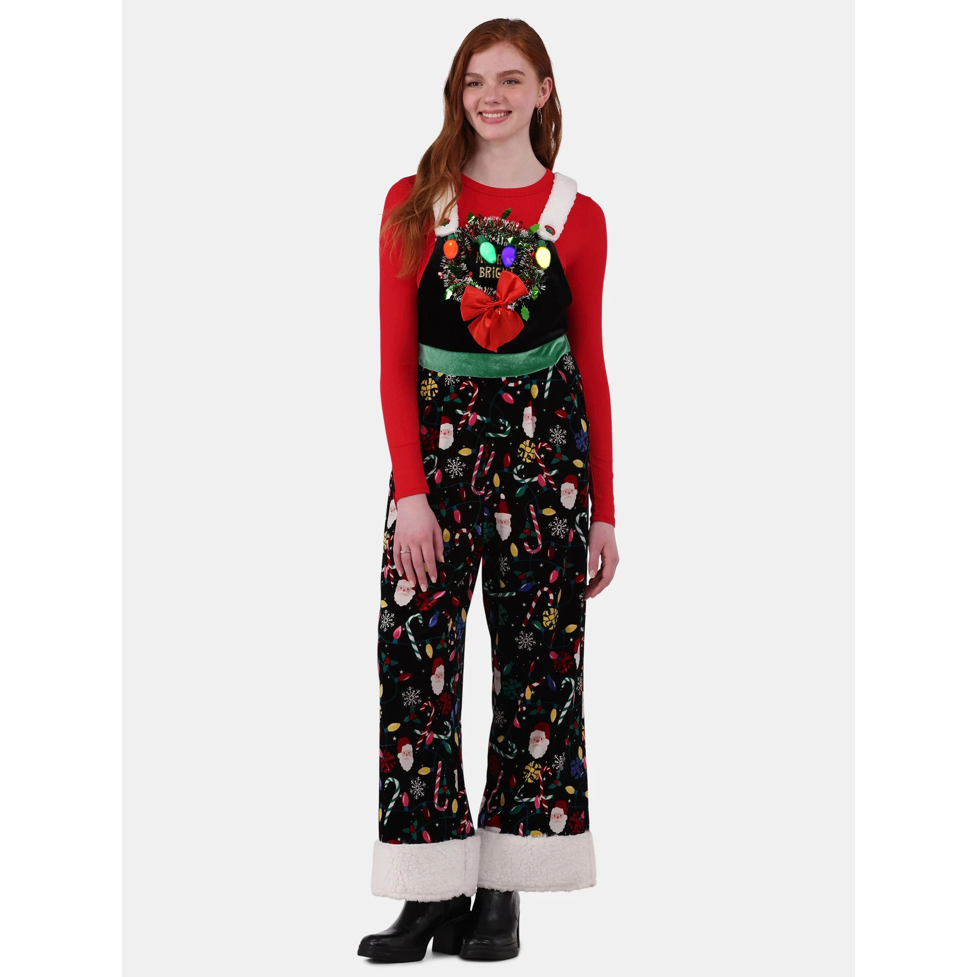 No Boundaries Christmas Light It Up Jumpsuit, Women’s and Women’s Plus - Walmart.com | Walmart (US)