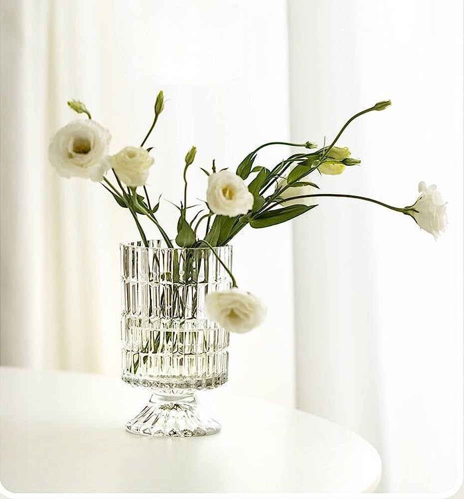 TYFOTS Elegant Simple Glass Vase,Vertical Stripe Glass Vase，Table Glass Vase，Home Decoration ... | Amazon (US)