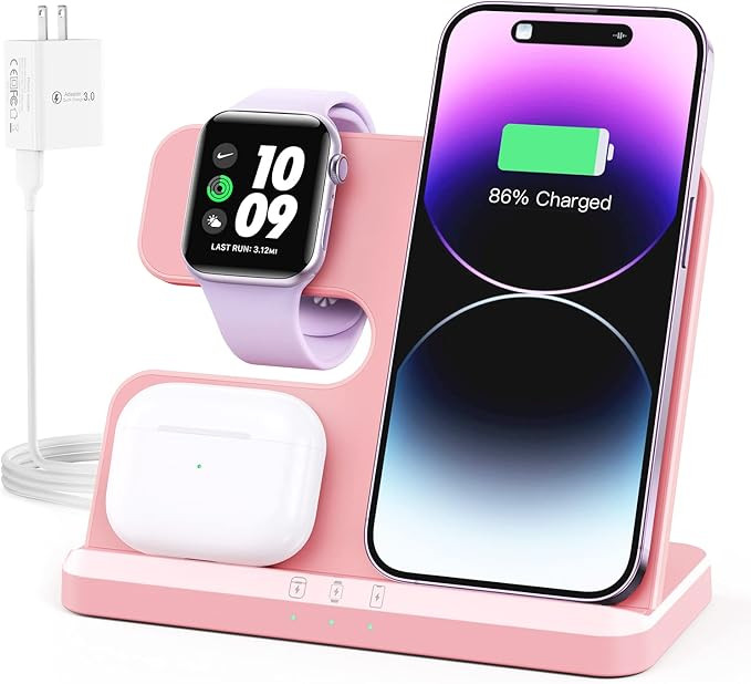 JARGOU 3 in 1 Charging Station for Apple Wireless Charger for iPhone 17 16e 16 15 14 13 12 11 X 8... | Amazon (US)