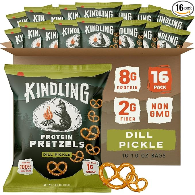 Kindling Protein Pretzels - Dill-Pickle | Protein-Packed Snack Size Bags | Kosher | 8-9g Protein ... | Amazon (US)