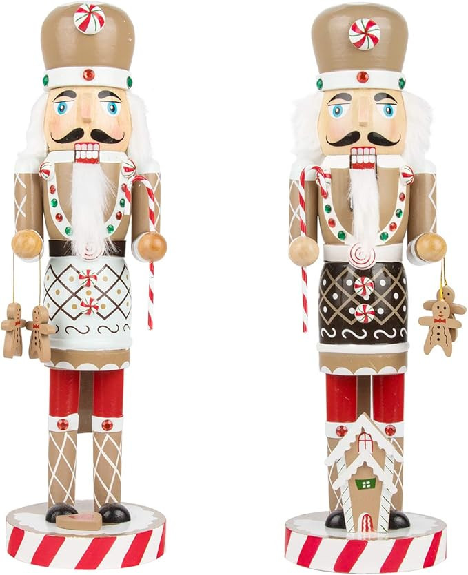 KI Store Christmas Nutcracker Set of 2 Wooden Gingerbread Nutcracker Figurine Display Set for Che... | Amazon (US)