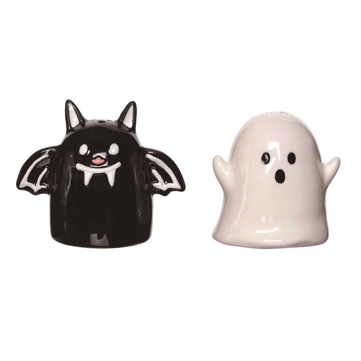 Transpac Halloween Bat and Ghost Dolomite Salt and Pepper Shakers Collectables Black and White 3.... | Target