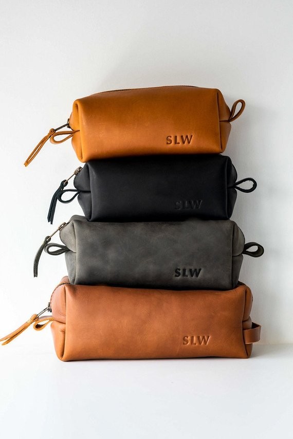 Personalized Leather Dopp Kit Anniversary Gifts For Men Leather Toiletry Bag Birthday Gift For Dad V | Etsy (US)