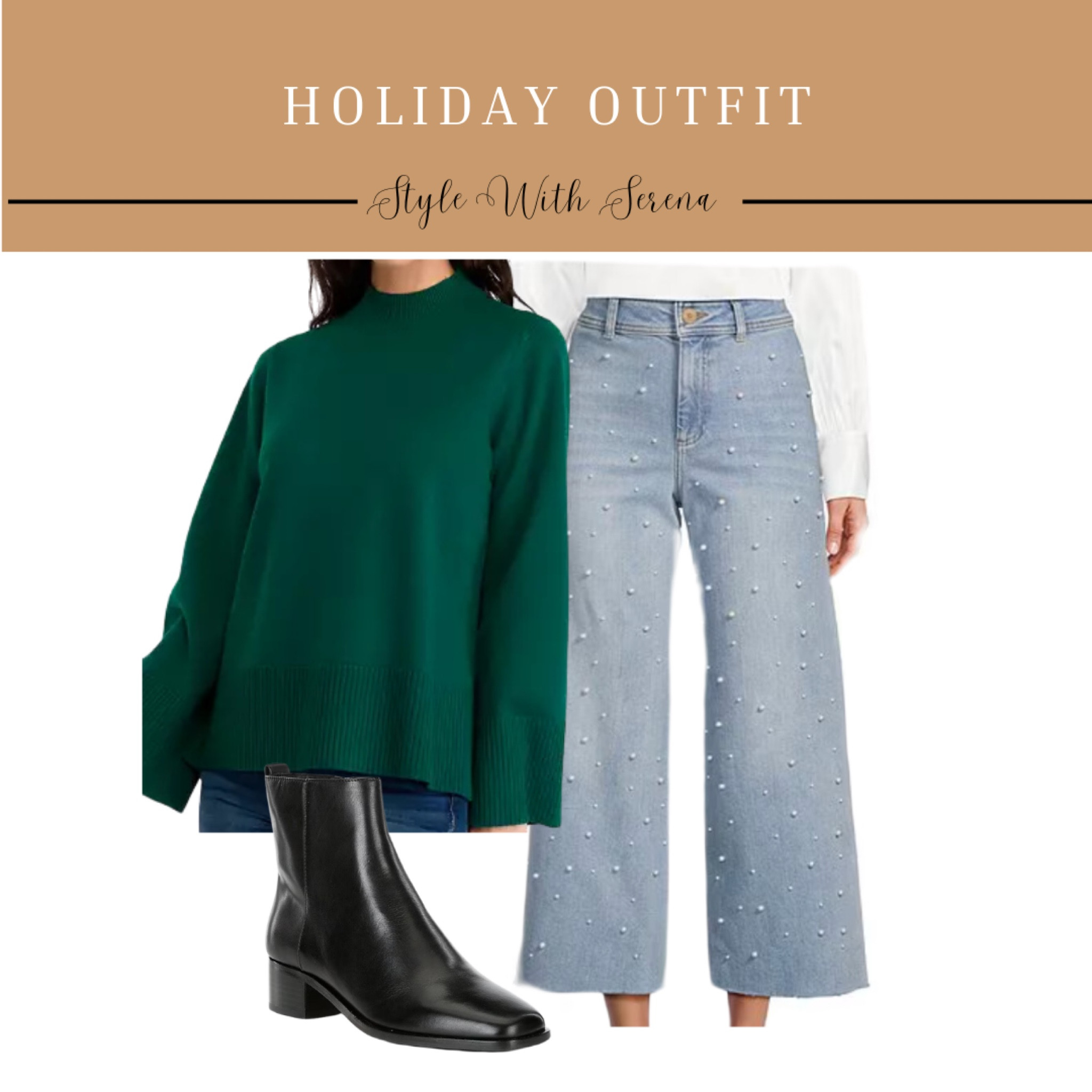 Holiday outfit, jeans, denim, green sweater, sweater, booties, Christmas outfit 

#LTKOver40 #LTKStyleTip #LTKHoliday