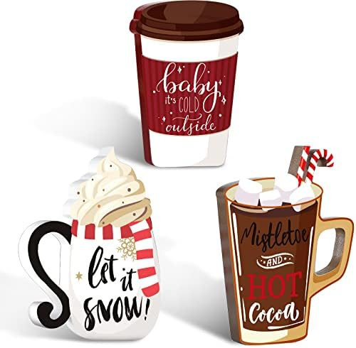 3 Pieces Christmas Wood Sign Let It Snow Baby It's Cold Outside Christmas Sign Hot Cocoa Wood Signs  | Amazon (US)