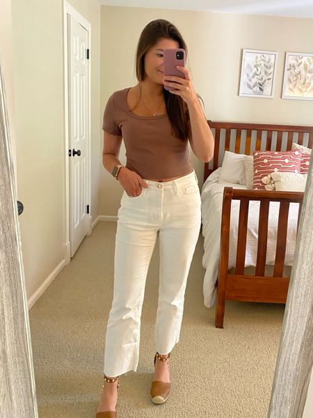 White jeans, Amazon cropped tee, white flare jeans, target, target jeans, casual outfit, ootd, brown shirt 

#LTKFind #LTKunder50 #LTKworkwear