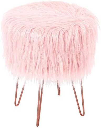 BIRDROCK HOME Pink Faux Fur Vanity Stool Chair - Soft Furry Compact Padded Seat - Vanity, Living Roo | Amazon (US)