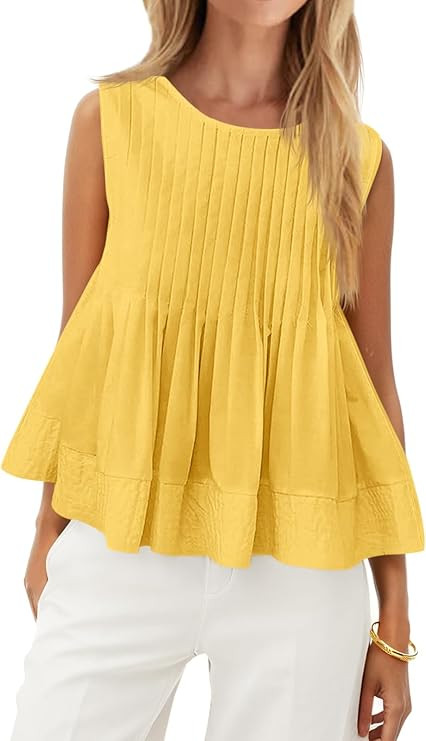 Cicy Bell Womens Summer Peplum Tops Casual Babydoll Sleeveless Cotton Tank Tops Flowy Pleated Shi... | Amazon (US)