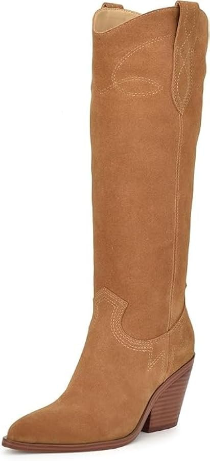 Mattiventon Cowgirl Boots for Women Knee High Cowboy Western Boots Pointed Toe and Block Heel Sue... | Amazon (US)