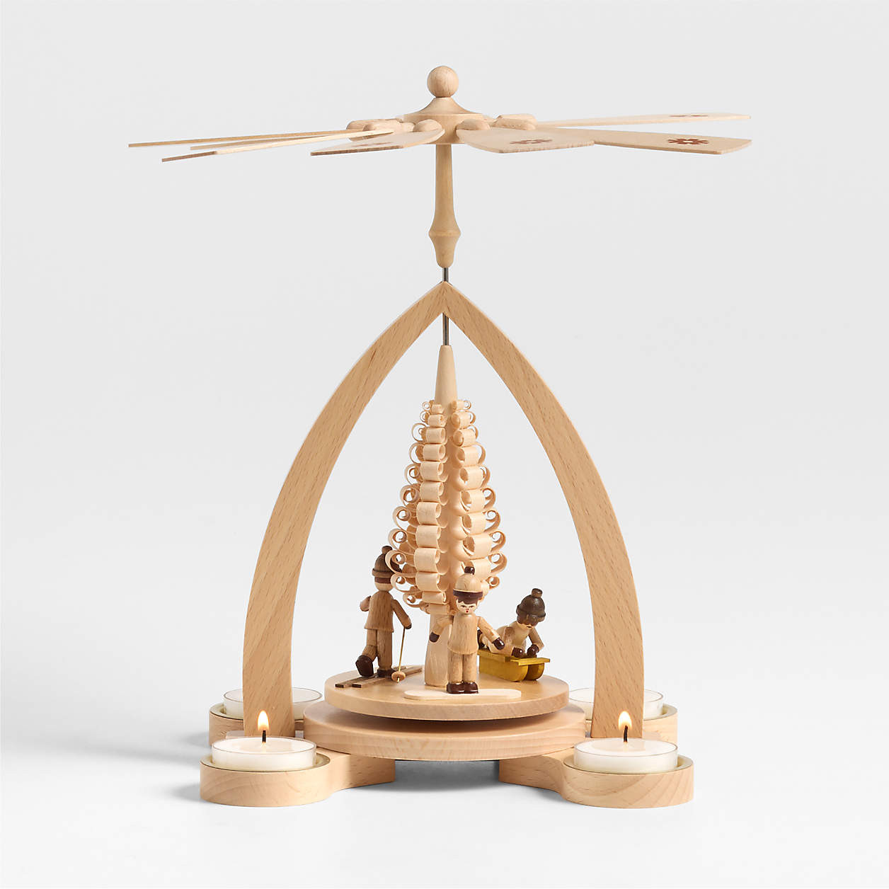 Christmas Tree with Kids Pyramid Holiday Tealight Candle Holder | Crate & Barrel | Crate & Barrel