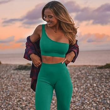 QINSEN 2 Pieces Workout Sets for Women One Shoulder Ribbed Sport Bra Seamless High Waist Leggings... | Amazon (US)