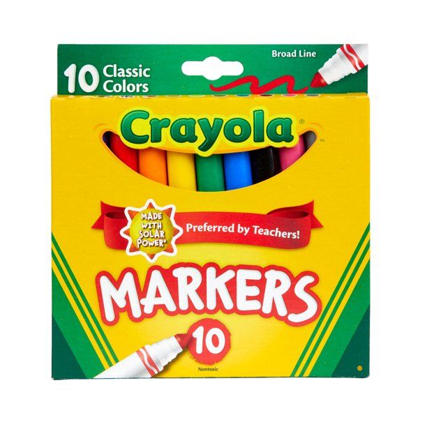 Crayola Broad Line Markers, 10 Count, Back to School Supplies - Walmart.com | Walmart (US)
