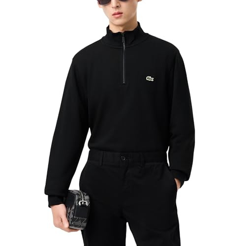 Lacoste Men's High Neck Zipped Fleece Sweatshirt, Black, X-Large | Amazon (US)