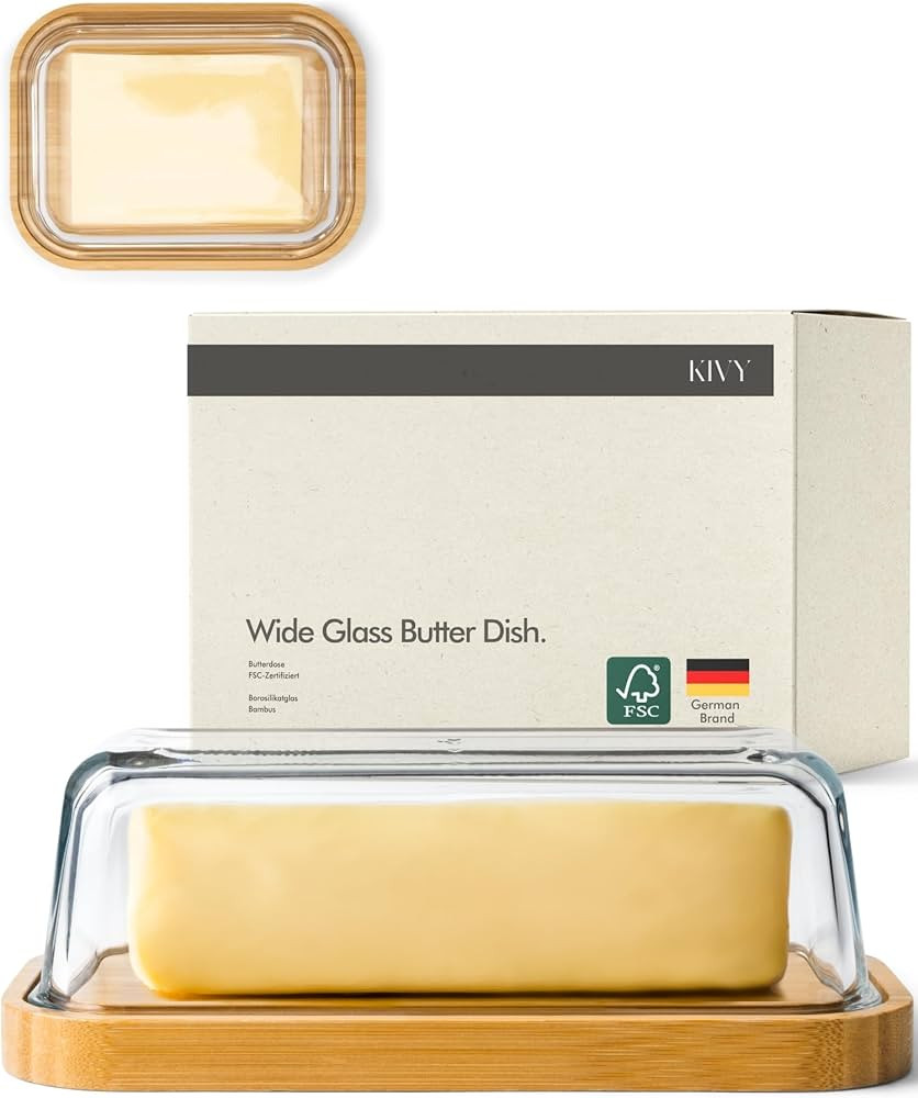 KIVY Elegant and Sustainable Glass Butter Dish with Bamboo Lid, 250g | Amazon (ES)