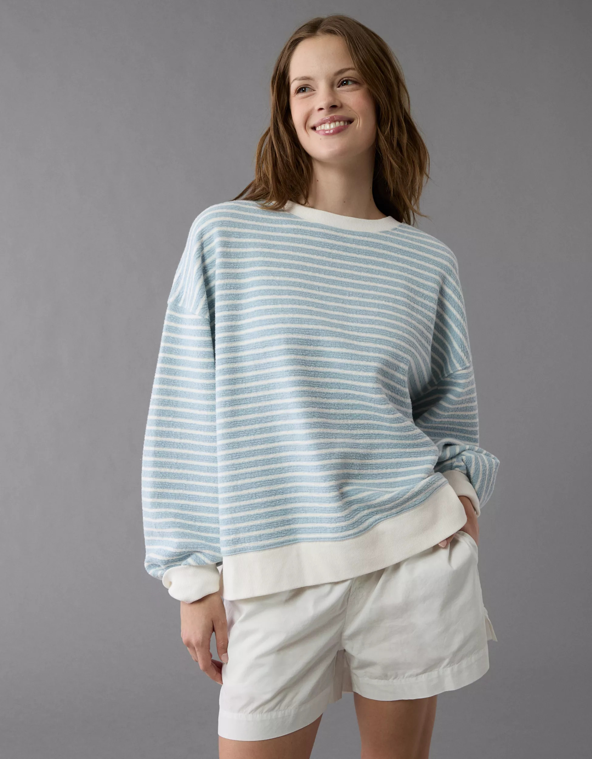 AE Oversized Striped Sweatshirt | American Eagle Outfitters (US & CA)