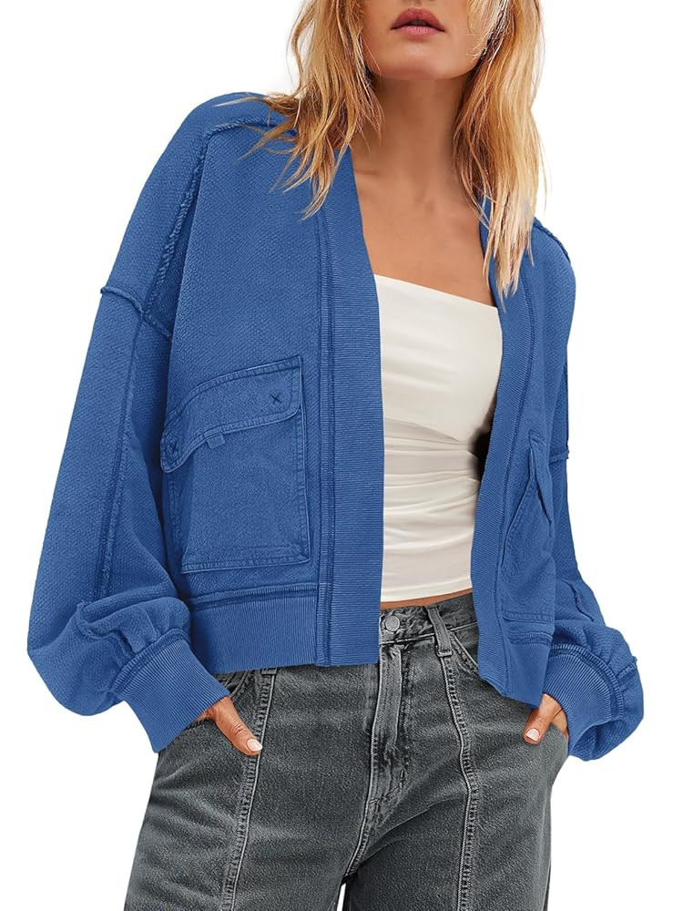 Nirovien Womens Oversized Cardigan Open Front Sweatshirt Drop Shoulder Long Sleeve Fall Jackets w... | Amazon (US)