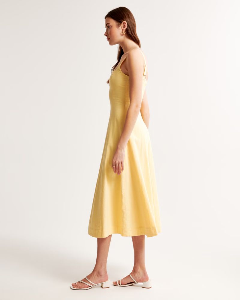 Women's Seamed Linen-Blend Midi Dress | Women's Dresses & Jumpsuits | Abercrombie.com | Abercrombie & Fitch (US)