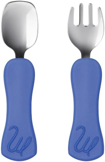Stainless Steel Toddler Spoon and Fork Set, Easy-Grip Silicone Handles, Self-Feeding Baby Utensil... | Amazon (US)