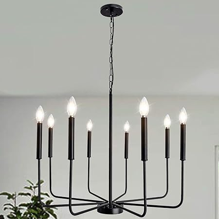 LASENCHOO Matte Black Farmhouse Chandelier Light Fixture, 6-Light 26 Inches Classic Candle Ceilin... | Amazon (US)