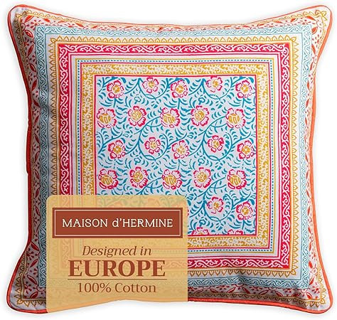 Maison d' Hermine Decorative Pillow Covers 18 x 18 inch Square 100% Cotton Throw Pillow Covers wi... | Amazon (US)