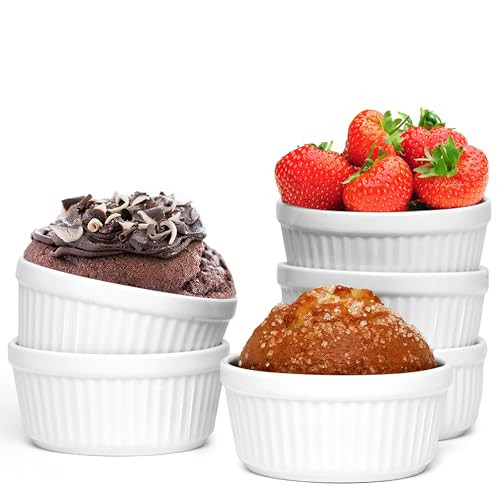 Nuwave Ceramic Ramekins 6oz Set of 6, Classic Elegant Style Ramekins for Baking Souffles, Creme Brulées, Custards, Puddings, Oven, Microwave & Dishwasher-Safe, Ivory White | Amazon (US)