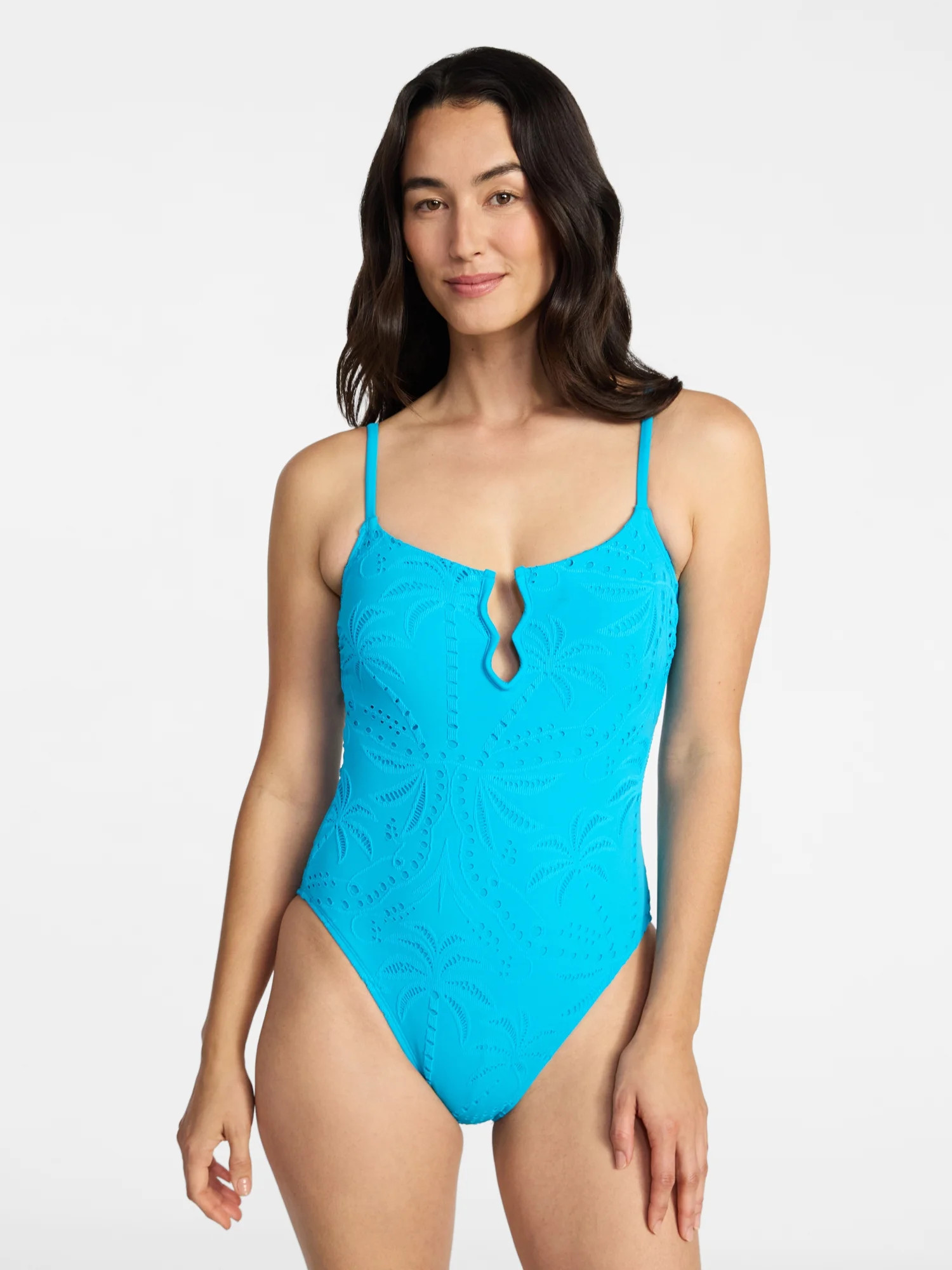 Time and Tru Women's and Women's Plus Size Eyelet Embroidered V Wire One Piece Swimsuit, Sizes XS... | Walmart (US)